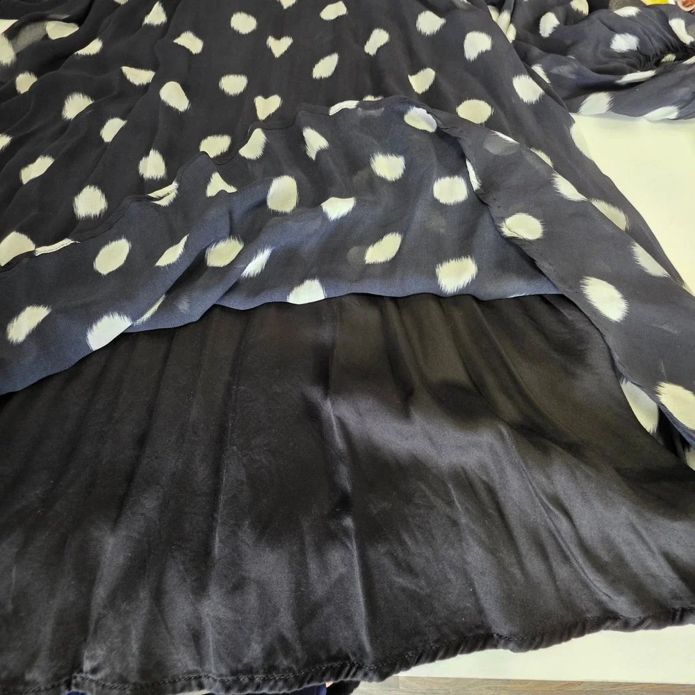 Maeve by Anthropologie Polka‎ Dot Bow Neck Sheer Midi Dress Black White X-Small